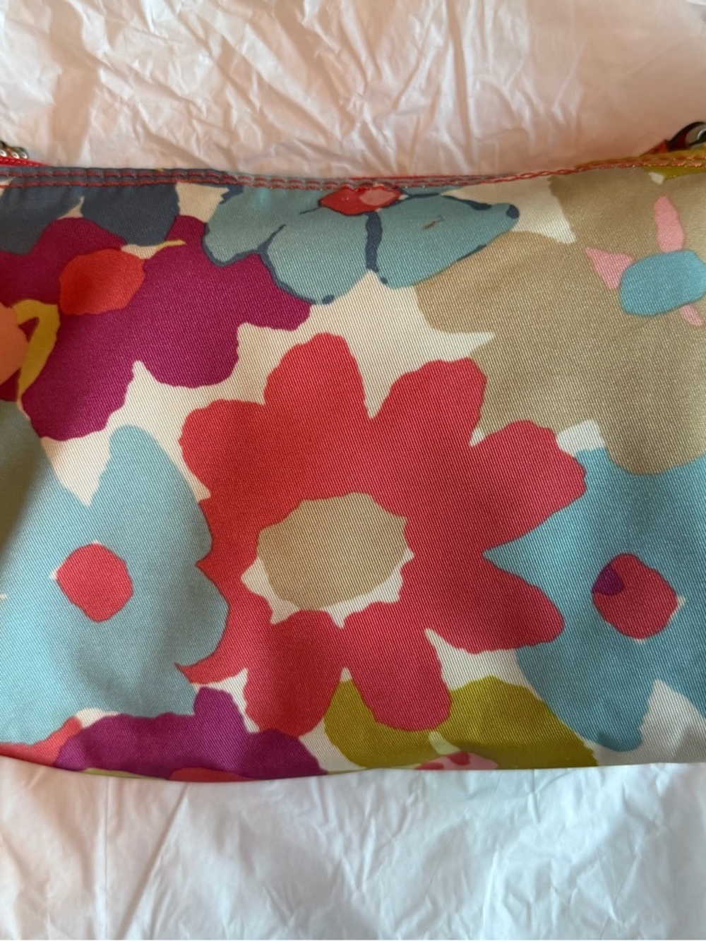 Coach Floral Print Cosmetic Pouch in Red, Pink, Blue, Yellow - Picture 6 of 8